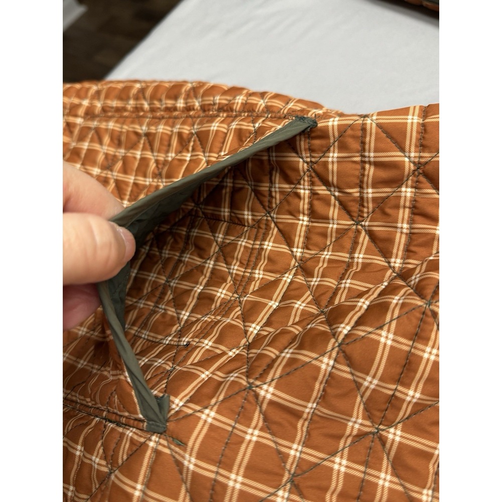 Lands' End Quilted Green Jacket with Orange Plaid Lining - Picture 11 of 13